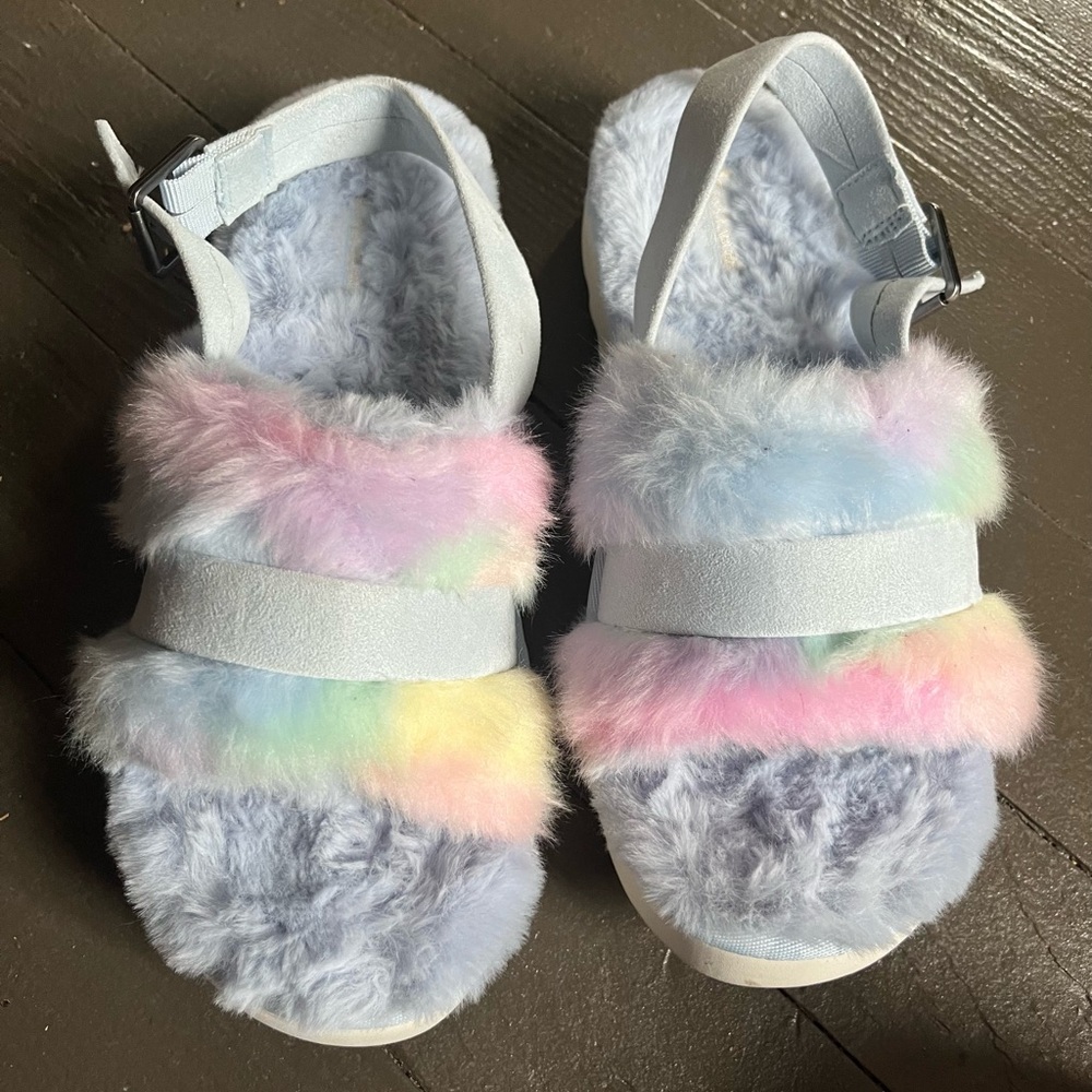 Kookaburra by Ugg Fuzed Out  adjustable blue/pink/yellow slide size 10 - Picture 2 of 9